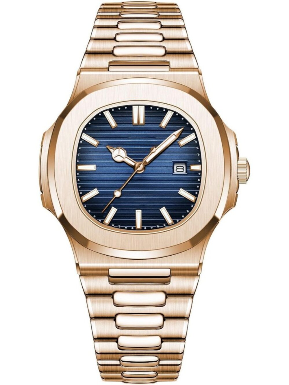 Men's Rose Gold Stainless Steel Strap Quartz Movement Waterproof Wrist Watch